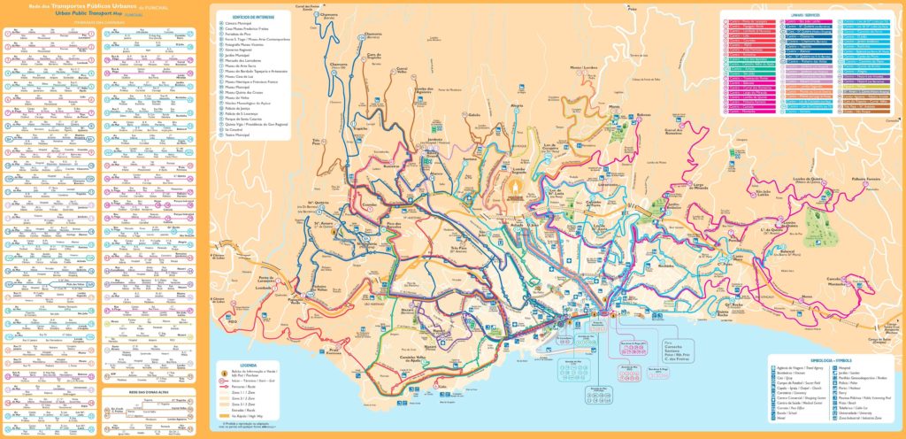 Mapa autobuses interurbanos de Funchal